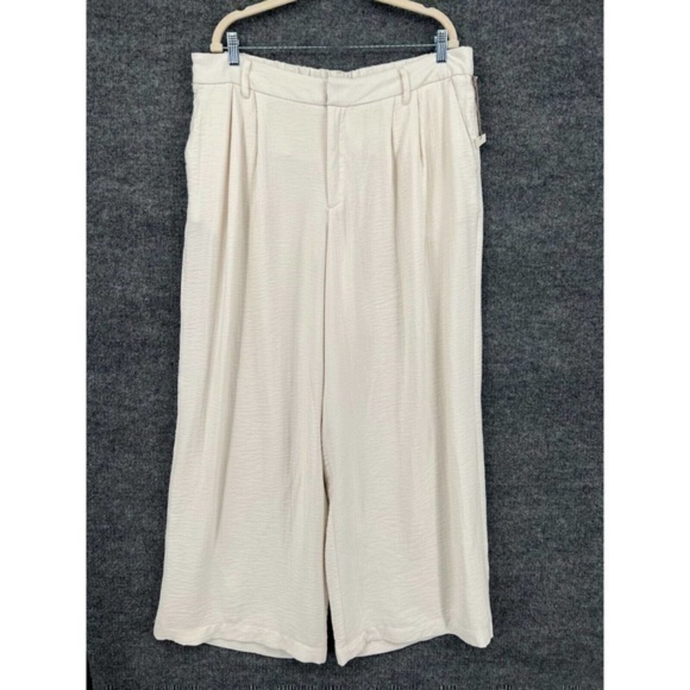 A New Day Pants Womens 17 Plus Size Cream Wide Leg Fluid Trousers Flowy Pockets